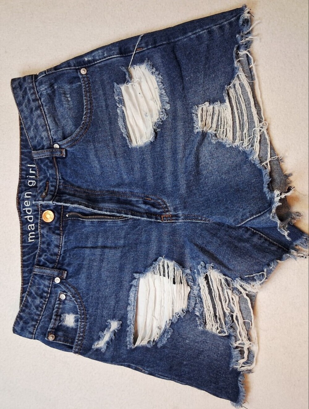 Madden Girl Ripped Indigo Denim Jean Shorts
